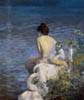 Bather with Child and Swan by the Sea